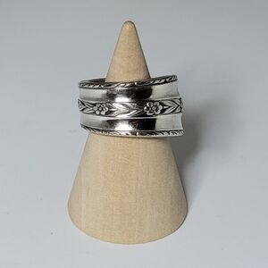 Handmade Silver Floral Women's Ring Made From Vintage Silver Plated Spoon